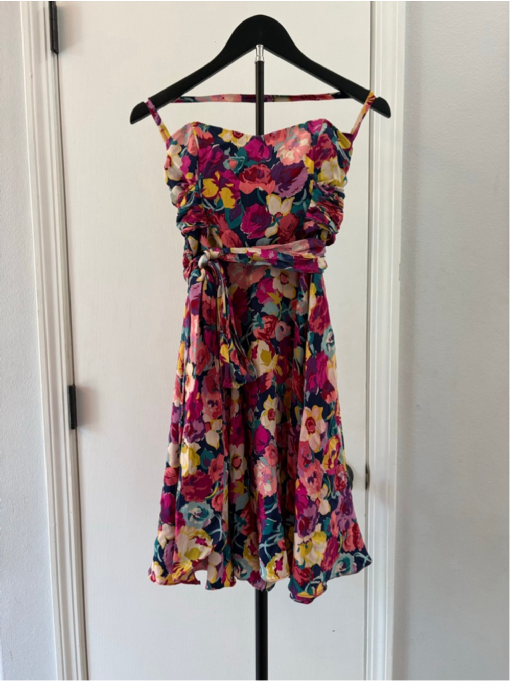 Betsey Johnson VTG 100% Silk Y2K Hoco Floral Strapless Dress Removable Halter 2